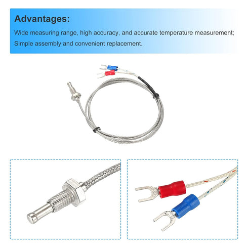 MECCANIXITY 5pcs K Type Thermocouple Temperature Sensor, M6 Screw Probes, 6.6ft, 0 to 800°C Temperature