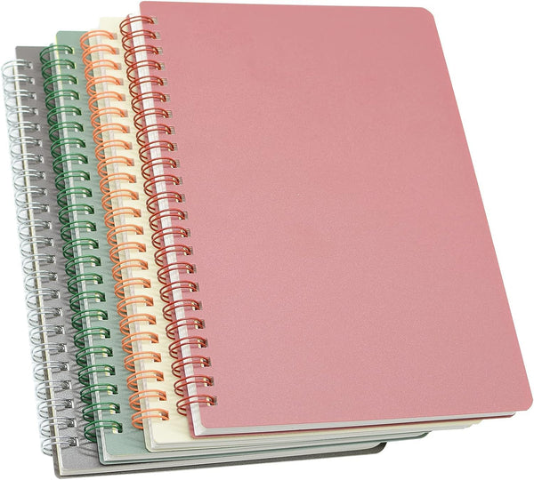 Yansanido Spiral Notebook, 4 Pcs A5 Size Thick Plastic Hardcover, 80 Sheets (160 Pages) Journal for School and Office
