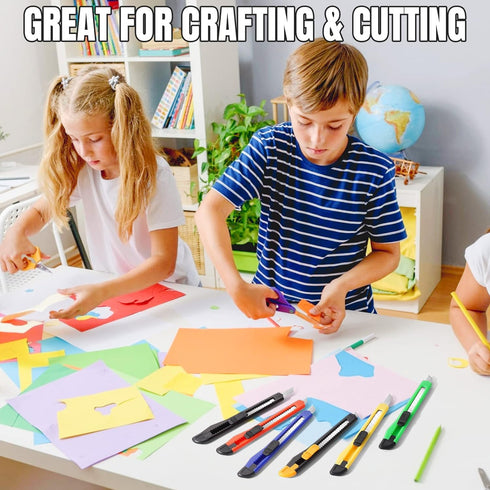 4 Pack Retractable Box Cutter, Utility Knife with 9MM Wide Snap-Off Blades for Cutting Box, Cardboard