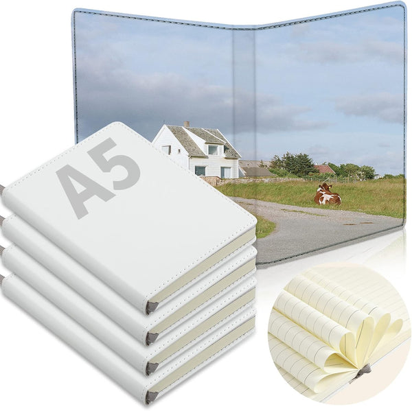 Zonon 4 Pcs Sublimation Journal Blank Notebooks, A6 A5 A4, 190 Pages Thick Faux Leather for School Office