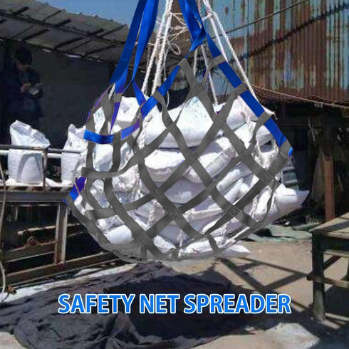 Safety Cargo Lifting Net Straps, Flat Nylon Sling Hoisting Net, Tear Resistant for Construction Rigging, Black