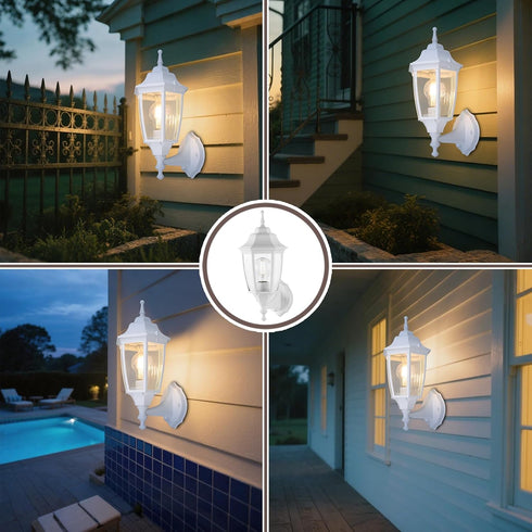 E26 (60W Photocell-Controlled Outdoor Wall Light Die-Cast Aluminum & Glass Water-Resistant Exterior Fixture, Wet