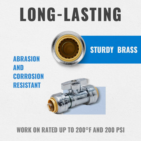 SUNGATOR 1/2 Inch Dual Pushfit Straight Stop Valve, No Lead Chrome Plated Brass, Pack of 3