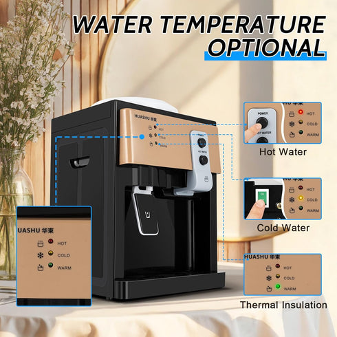 GDIFLS Countertop 1.2~5 3 Settings 197 6 Water Cooler for Gallon - Small Water Dispenser w/ Temp (Hot/Cold/Warm), Heats