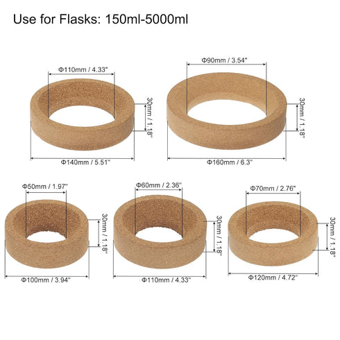 uxcell Lab Flask Support Cork Stand, 100/110/120/140/160mm Diameter Round Bottom Holder for Flasks, 5Pcs