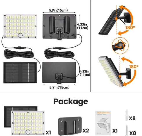 150% 184 3 16.4 Solar Lights Outdoor Waterproof Motion Sensor Security Lights, Upgraded Convex Lens Bright, LED, Modes