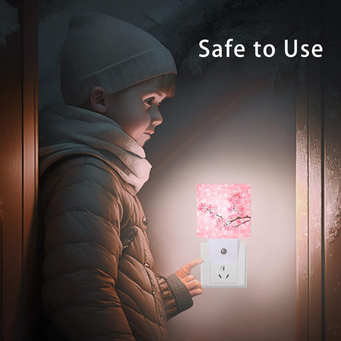 Oeaskly 0.5W Cherry Blossoms Night Light,Spring Flower Night Lights Plug into Wall with Dusk to Dawn Light Sensors Dim