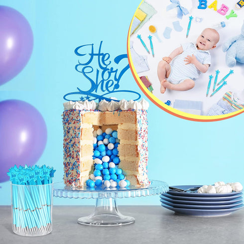 Outus 48 Pcs Baby Shower Pens Bulk, Baby Shower Favors for Birth Announcement Guests Decorations (Blue, For Boy)