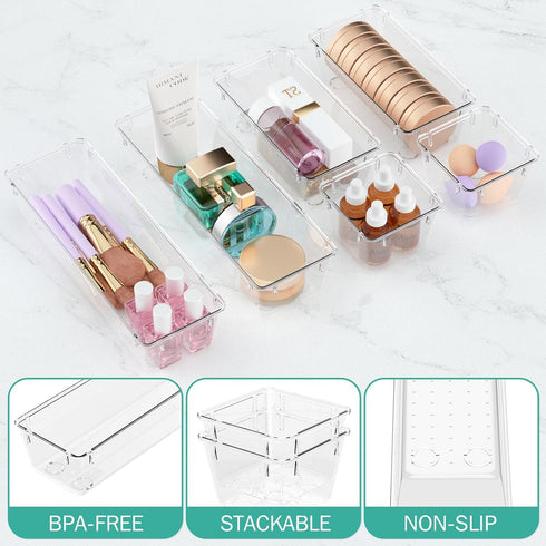 WOWBOX 12 Pack Clear Drawer Organizer Set, Acrylic Storage Trays for Makeup, Utensils, Gadgets, Office