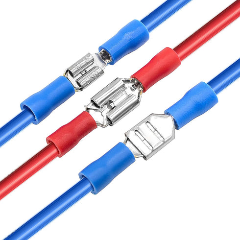 140Pcs Crimp Connectors Kit, Red/Blue Insulated Male & Female Spade, Ring, Fork (U-Type) Wire Terminals, Electrical