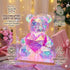 Aladdinas LED Teddy Bear Night Light, Holographic Iridescent Design, Nursery Decor Display Box with Ribbon (Pink Hear