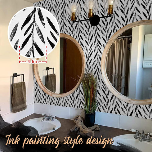 Wudnaye Black and White Peel and Stick Wallpaper Leaf Contact Paper 17.7 inch × 118.1 inch Black and White Contact Paper Peel and Stick Wallpaper for Bathroom Self Adhesive Decorative Wall Paper by Wudnaye