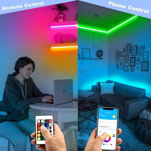 65.6Ft Lights,2835 Lights(2 32.8ft) DAYBETTER Smart Led RGB Led Strip Lights Kits with Remote, App Control Timer