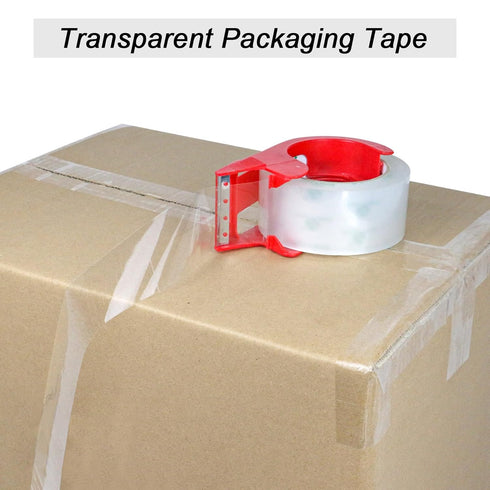 BOMEI PACK 12 Rolls Clear Packing Tape with Free Dispenser, Heavy Duty Refill Tape for Shipping