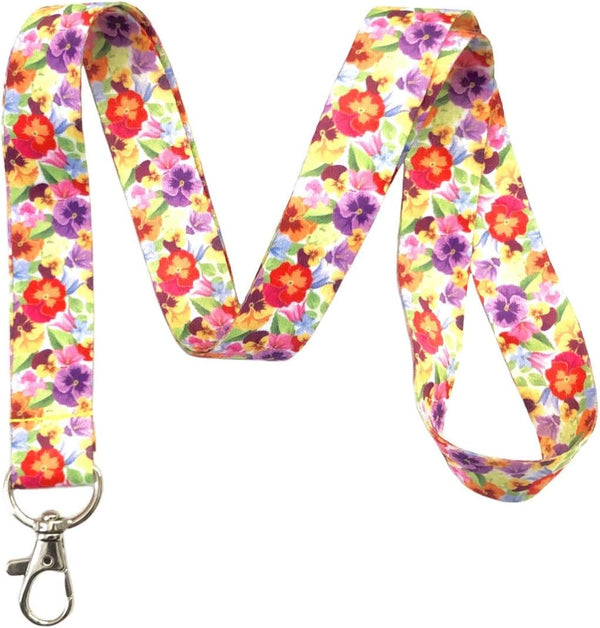 Pansy Floral Print Lanyard Key Chain ID Badge Holder
