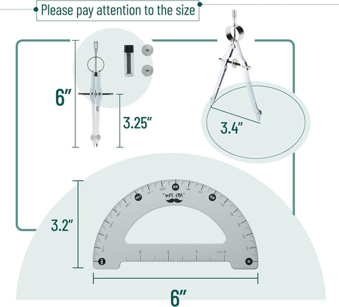 Mr. Pen Metal Protractor and Compass Set for Geometry, Drawing Compass, Math Tools