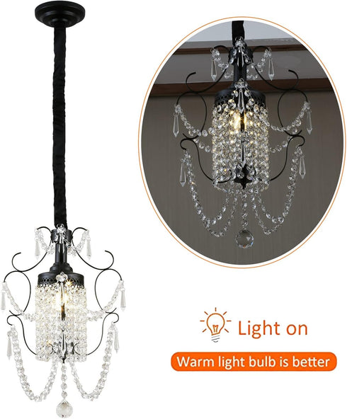 1-Light Mini Crystal Chandelier Chic Chandeliers, Antique Crystal Pendant Light Fixture Elegant Ceiling Light Fixtures