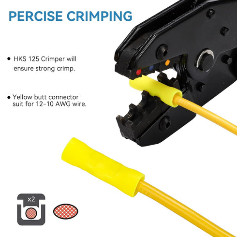 HKS 250 PCS Vinyl Insulated Butt Connector - Yellow 12-10 AWG Electrical Connectors