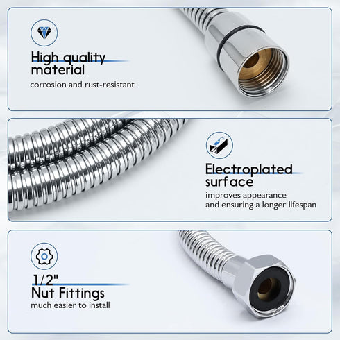 LukLoy 1/2" to 1/2" Nut Stainless Steel Shampoo Bowl Hose for Professional Salon Use, Sprayer Head Not Included