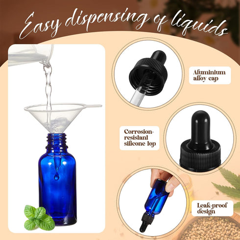 Lallisa 100 Pack Essential Oil Dropper Bottles, 30 ml Glass with Eye Dropper Dispenser, 5 Funnels, 5 Pipettes, 100