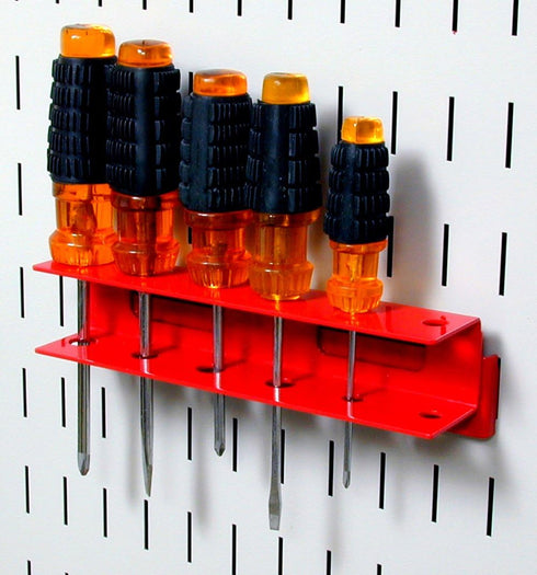 Wall Control Screwdriver Holder Bracket - Slotted Metal Pegboard Accessory - Red Tool Board