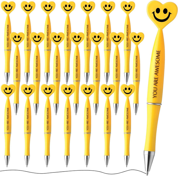 Qilery 50 Pcs Employee Appreciation Gifts, Smile Face Pens, You Are Awesome Pens, Black Ink Ballpoint