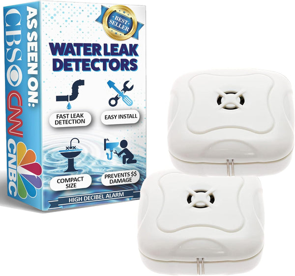 2 Pack Water Leak Detector - 95 dB Flood Detection Alarm Sensor for Bathrooms, Basements, and Kitchens by Mindful Design