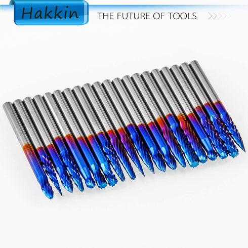20 Set, 1/8" Hakkin Pcs Carbide Rotary Burrs End Mill CNC Router Bit, Shank Nano Blue Coating Ball Nose End Mill
