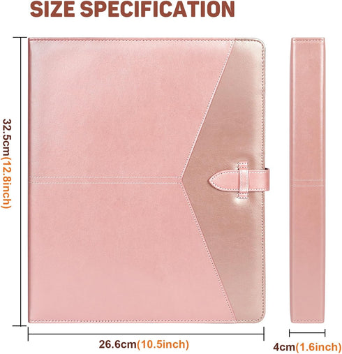 Toplive Padfolio 3 Ring Binder Organizer for Women, A4 Letter Size PU Leather Portfolio, Rose Gold