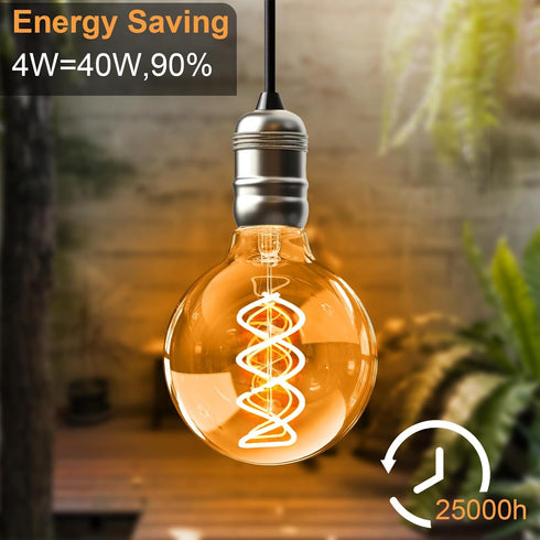 BOSITE G80 Vintage Edison Light Bulbs, 4W (40W Equivalent), Dimmable, 2700K Warm White, Amber Glass, 4 Pack
