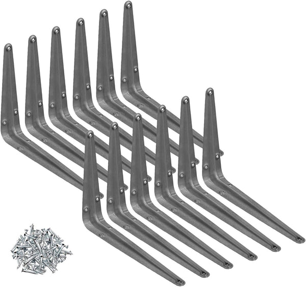 Wideskall Metal 6" x 8" inch Wall Corner Angle Shelving Shelf Brackets, Grey,