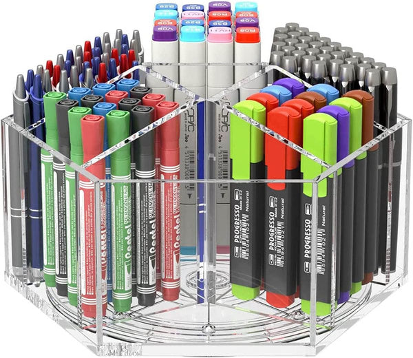 NIUBEE Acrylic Pen Pencil Holder 7 Compartments, Crayon Organizer, Multi-capacity Marker Storage