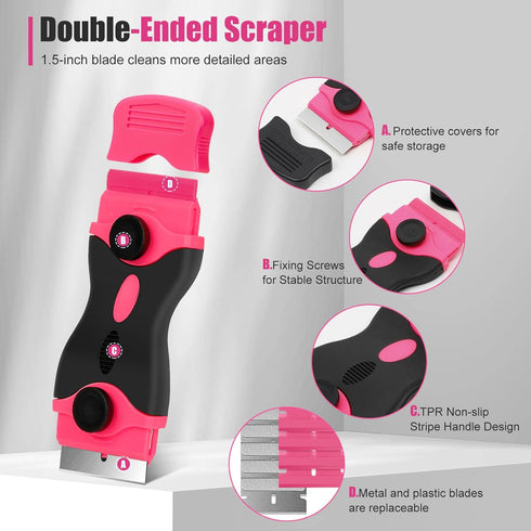 Razor Blade Scraper Tool, 2Pcs Pink Razor Scraper with 40Pcs Replacement Blades, Glass Scraper for Removing Decals,