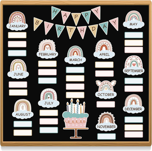 Boho Bulletin Board Decorations Set Classroom Decor Boho Rainbow Birthday Chart Bulletin Board Decorations Wall Decoration Cutouts for School Bulletin Calendar Birthday (Block) by NBjiuyin