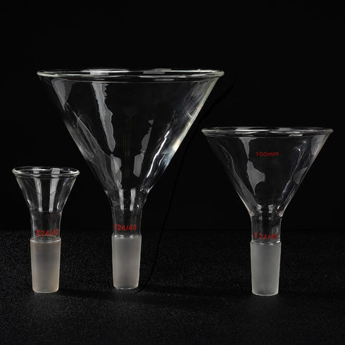 Glass Funnel, Short Stem Powder Funnel with 100 mm Top Diameter and 24/40 Inner Joint Filter Funnel for Lab