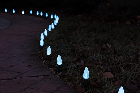 Set of 25 Teal C9 Christmas Lights, Faceted C9 LED Bulbs for Indoor & Outdoor Use, Durable Replacement C9 Lights