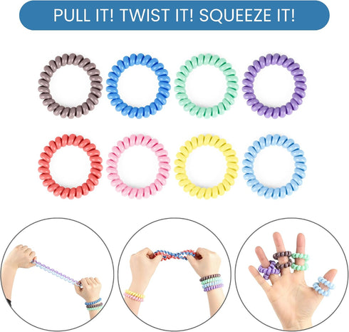 8 Pack Sensory Fidget Bracelets for Boys and Girls, Stretchy Coil Bracelet Fidget Toys for Kids with Autism ADHD SPD