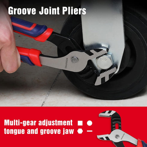 4-Piece Set Set WORKPRO Pliers - Premium CR-V Construction Tool Including Long Nose, Diagonal Cutting, Groove Joint