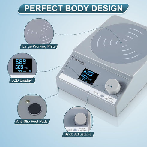 Magnetic Stirrer w/Timer, 100fl.oz Digital Magnetic Stir Plate, Lab Stirrer with LCD Display, Stir Bar (NO Heating)