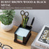 MyGift Modern Industrial Matte Black Metal Office Organizer, Sticky Note Holder with Rustic Solid Wood Base