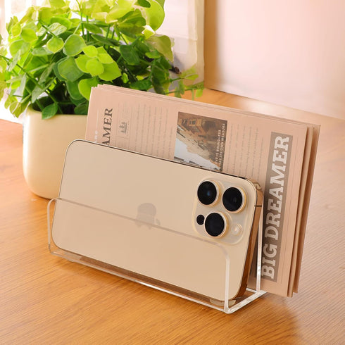 Desk Mail Organizer, 2 Section Clear Acrylic File Holder for Letters, Modern Desk Accessories