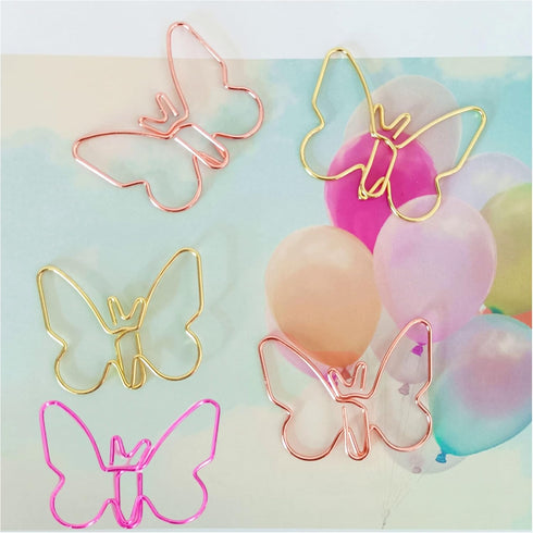 Cute Paper Clips, Butterfly Paperclips, Smooth Metal for File Organization or Decoration, 20 Pcs/Box, Pink, Gold, Rose