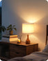 E26 LW09TL05 Small Table Lamp, Wood Bedside Lamp with White Linen Lampshade & Dark Wood Base, Mid Century Modern