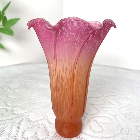 LS20 1.26" 1.5") Bieye Lily Flower Blown Glass Lampshade (Orange Pink, Opening I.D. x O.D.