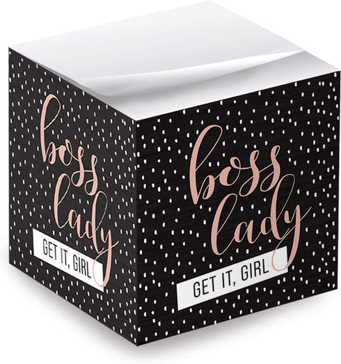 Boss Lady Sticky Note Cube - 600 Sheets Memo Block, 2.75" Printed on 4 Sides, Super Chic Empowering Design
