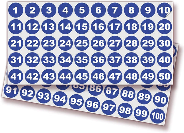 iSYFIX Blue Consecutive Number Stickers 1 to 100, 1-inch, Vinyl Self Adhesive Premium Decal for Organizing,