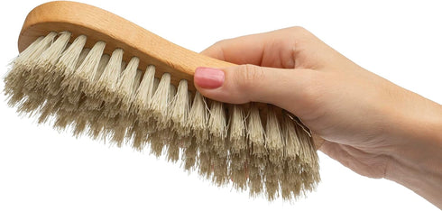 KONEX Medium-Stiffness Nylon Fiber Scrub Brush, Heavy Duty Cleaning Brush with Wooden Handle, Brown for Floors