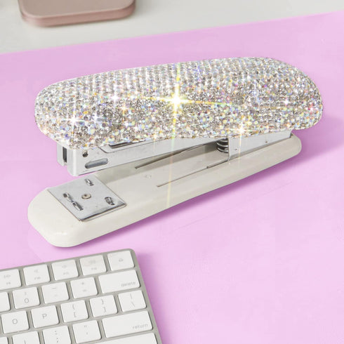 TISHAA Bling Crystal Rhinestone Full Size Stapler for Work, Office (White Base)