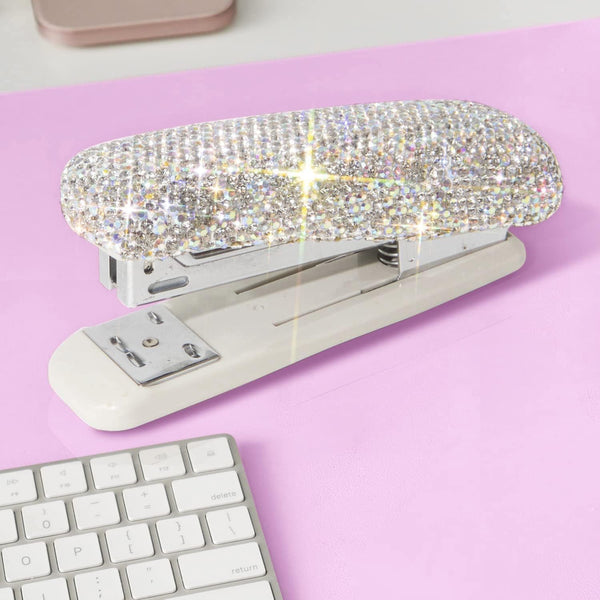 TISHAA Bling Crystal Rhinestone Full Size Stapler for Work, Office (White Base)