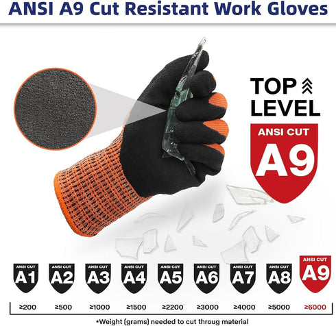 Schwer ProGuard Highest Level Cut Resistant Work Gloves PR3326 for Extreme Protection ANSI A9 Cut Gloves with Reinforced Thumb, Non Slip, Breathable, Cooling, Durable, Touch-screen, Orange 1 Pair L